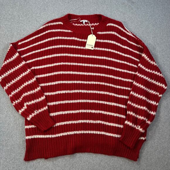Jodifl Striped Oversize Knit Sweater Women's Large Red/White Crew Neck New - Picture 1 of 10